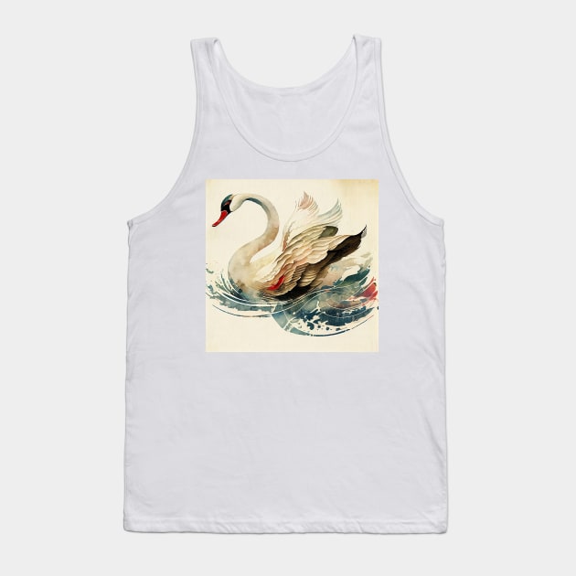 Vintage Japanese style Watercolor of a Swan Tank Top by Danielleroyer